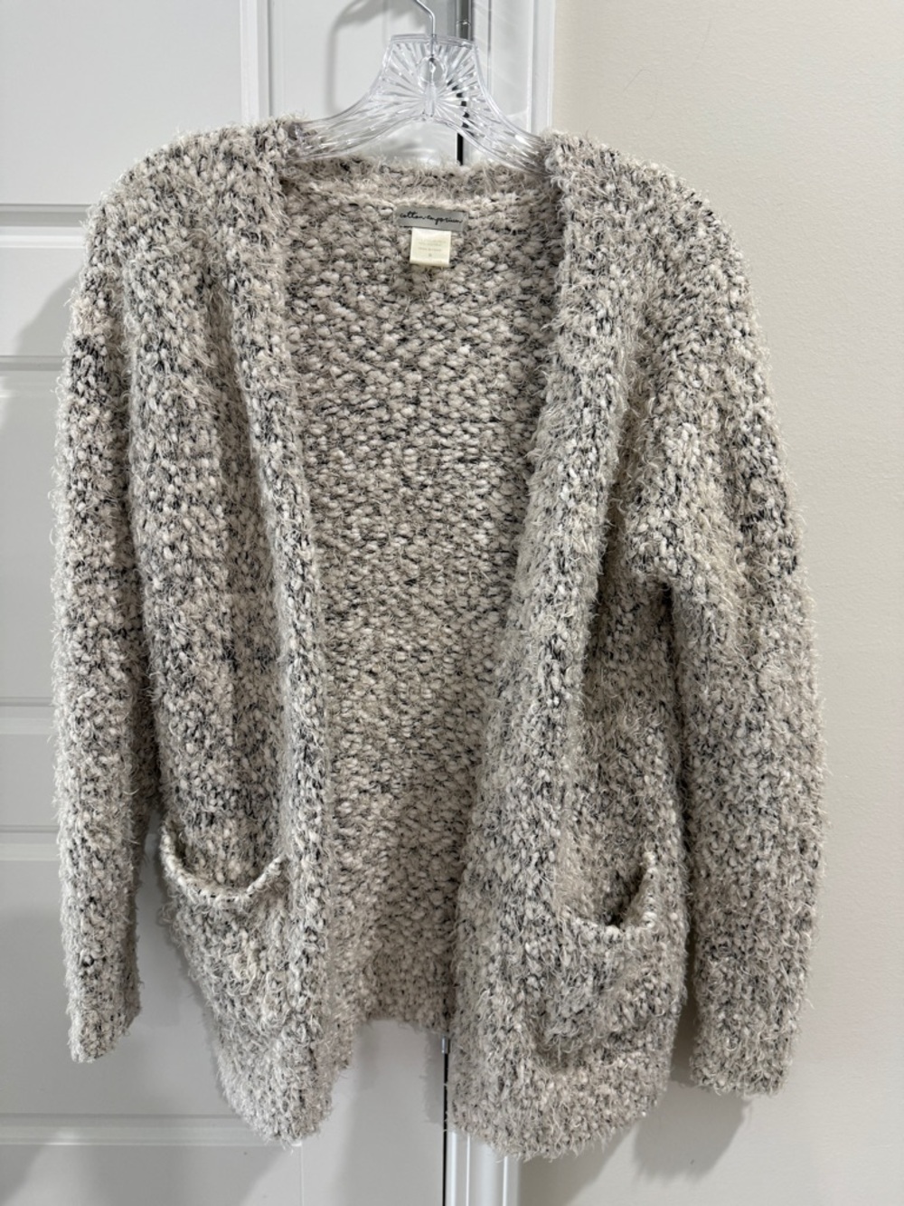 Cotton Emporium Textured Cardigan Sweater Gray Size S Pockets Cozy Cottagecore